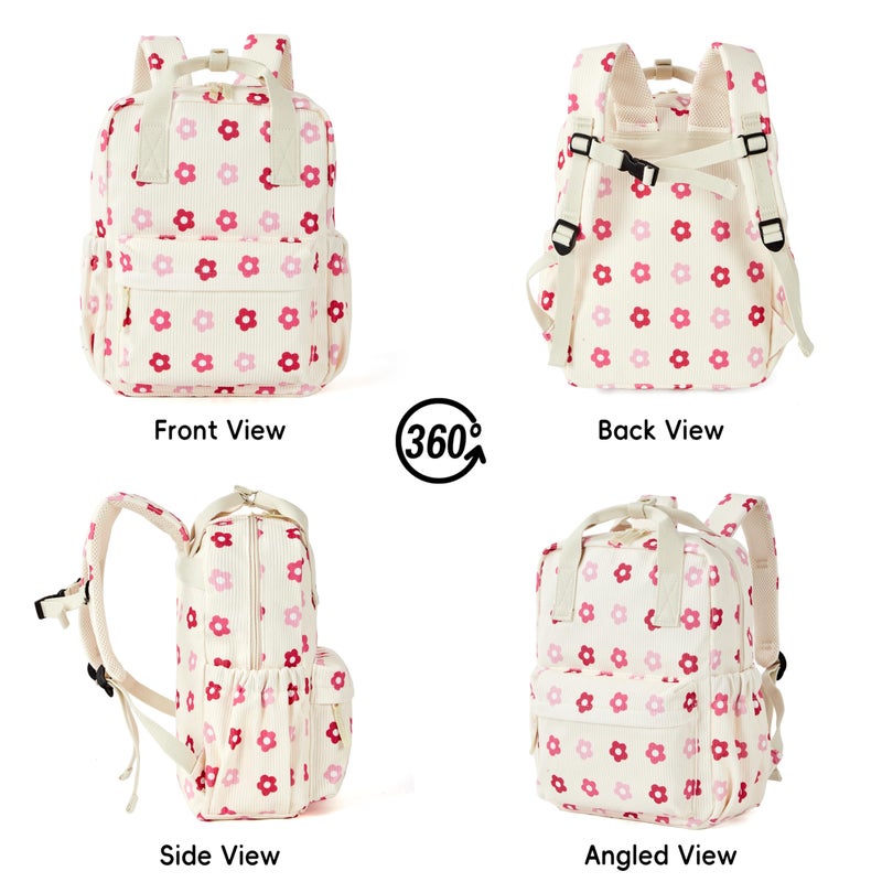 KingCheer Mini Corduroy Toddler Backpack Bookbag School Bag for Toddlers Girls and Boys Preschool Daycare Kindergarten 13'' H Lightweight Fits for Folder(Floral-Beige Corduroy) - Image 5