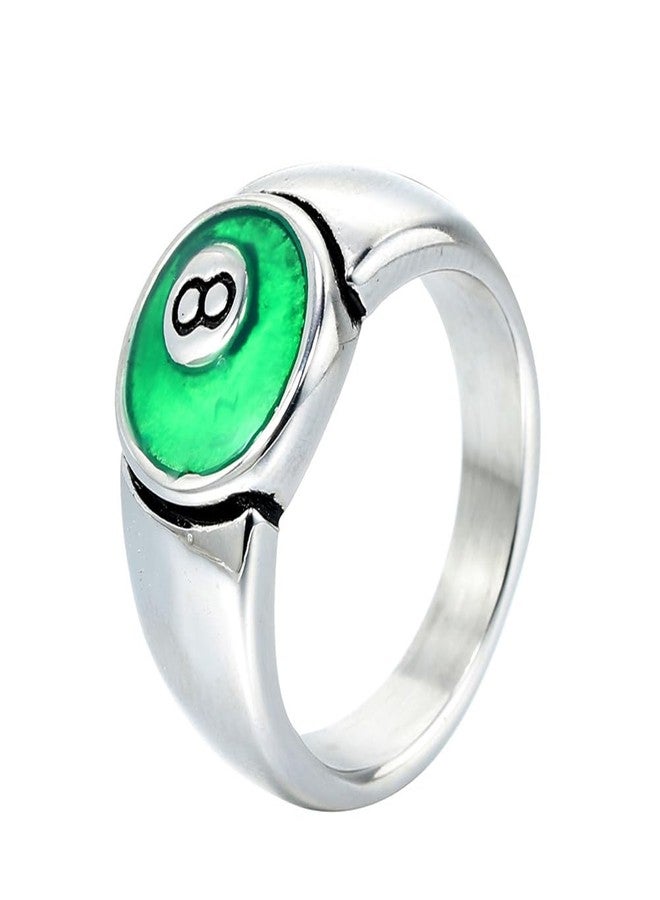 OAKKY Men's Stainless Steel Billiard 8 Ball Signet Lucky Gothic Biker Ring Silver Green Size 13 - Image 1