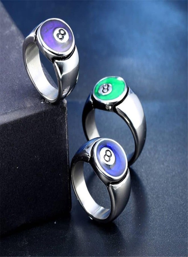 OAKKY Men's Stainless Steel Billiard 8 Ball Signet Lucky Gothic Biker Ring Silver Green Size 13 - Image 2
