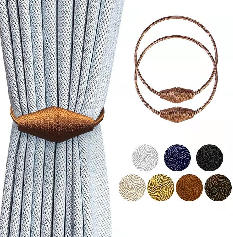 XDerlin 2 Pack Magnetic Curtain Tiebacks with Modern Strong Larger Magnets Decorative Curtain Drape Tie Holdbacks for Home Kitchen Office Window Sheer Blackout (Light Coffee) - Image 1