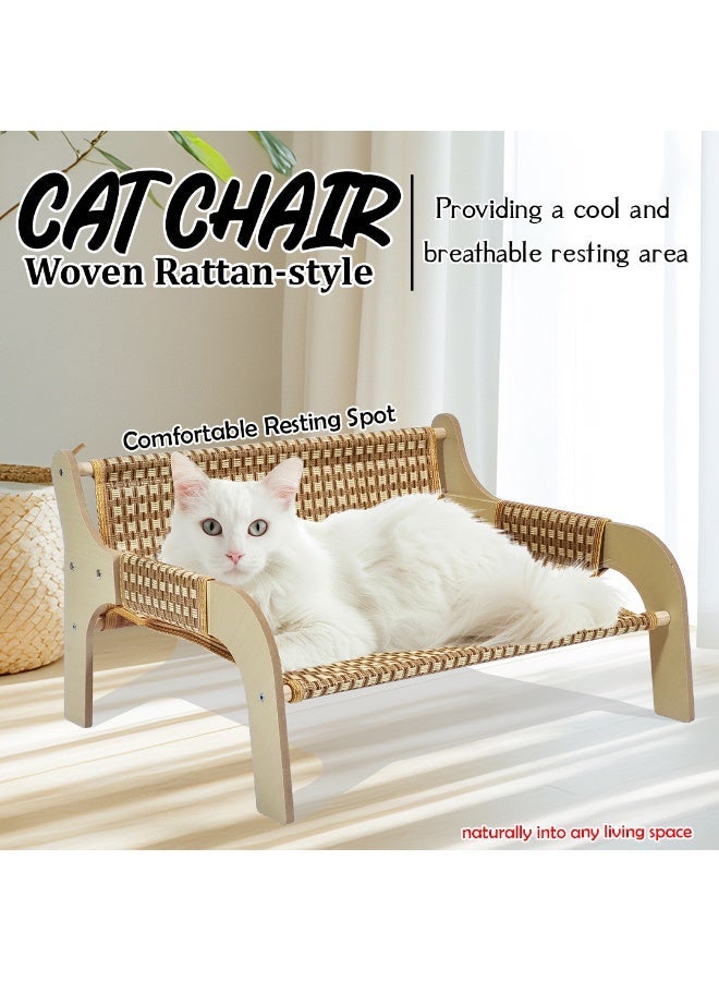 NNC PETS 52 cm Cat lounge chair, Handmade wooden frame with Woven rattan, Modern elevated bed for Cats & Small puppies, Durable scratch-proof, Pet furniture for Indoor use (Brown) - Image 1