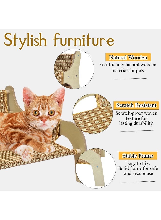 NNC PETS 52 cm Cat lounge chair, Handmade wooden frame with Woven rattan, Modern elevated bed for Cats & Small puppies, Durable scratch-proof, Pet furniture for Indoor use (Brown) - Image 4