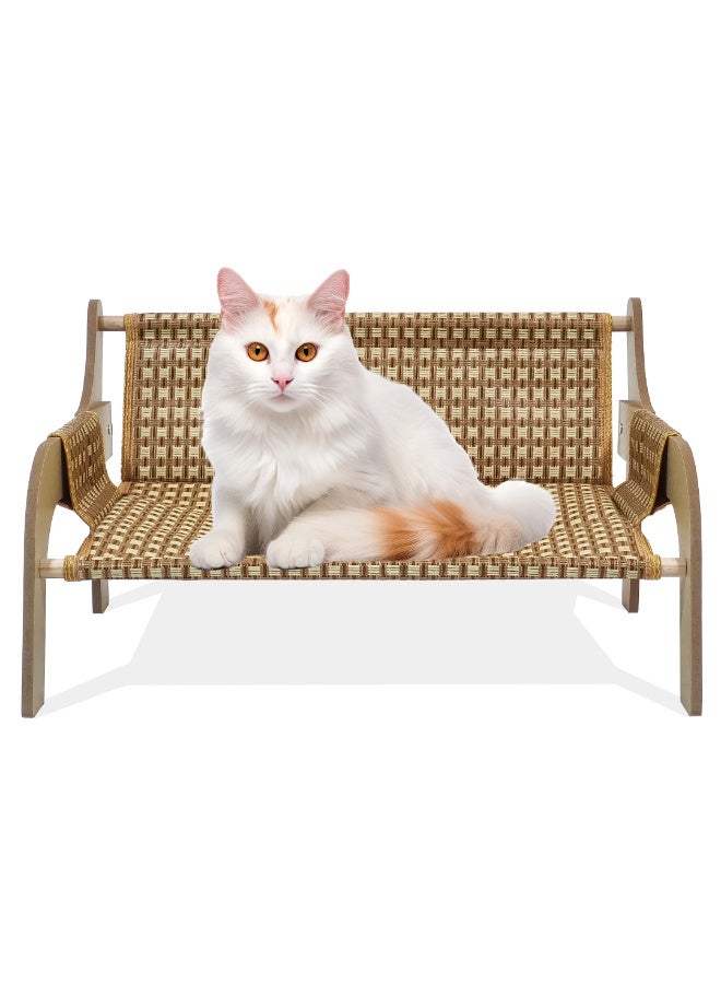 NNC PETS 52 cm Cat lounge chair, Handmade wooden frame with Woven rattan, Modern elevated bed for Cats & Small puppies, Durable scratch-proof, Pet furniture for Indoor use (Brown) - Image 2