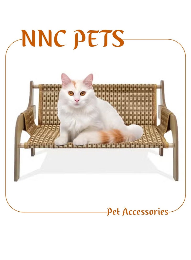 أن ان سي بيتس كرسي استرخاء للقطط بطول 52 سم، إطار خشبي مصنوع يدويًا مع خوص منسوج، سرير مرتفع عصري للقطط والجراء الصغيرة، متين ومقاوم للخدش، أثاث للحيوانات الأليفة للاستخدام الداخلي (بني) - Image 1