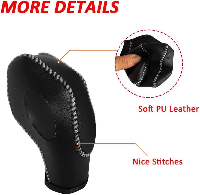 Gear Shift Knob Cover for Fusion/Escape/Focus/Fiesta Auto Leather Shifter Knob Trim for EcoSport/Transit/C-Max Accessories (Black with Light Gray Stitches) - Image 5