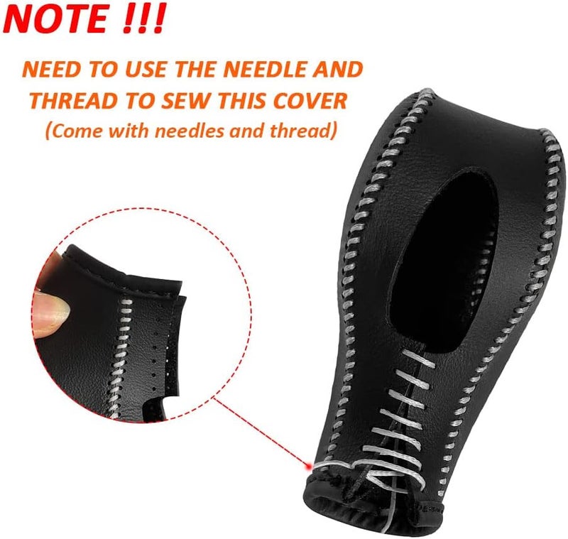 Gear Shift Knob Cover for Fusion/Escape/Focus/Fiesta Auto Leather Shifter Knob Trim for EcoSport/Transit/C-Max Accessories (Black with Light Gray Stitches) - Image 2
