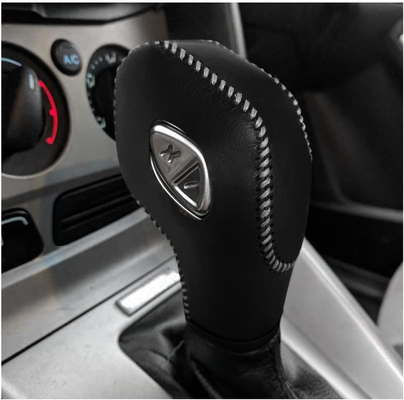 Gear Shift Knob Cover for Fusion/Escape/Focus/Fiesta Auto Leather Shifter Knob Trim for EcoSport/Transit/C-Max Accessories (Black with Light Gray Stitches) - Image 1