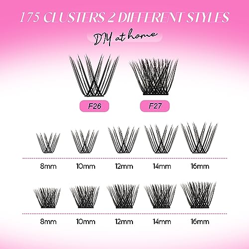 FADLASH عناقيد رموش صناعية قابلة للتطبيق الذاتي 175 عناقيد رموش د Curl 0.07 رموش فردية طبيعية مختلطة صينية رموش مزيفة ناعمة وقوية شريط رفيع DIY في المنزل (F26+F27-0.07D، 8-16مم) - Image 4