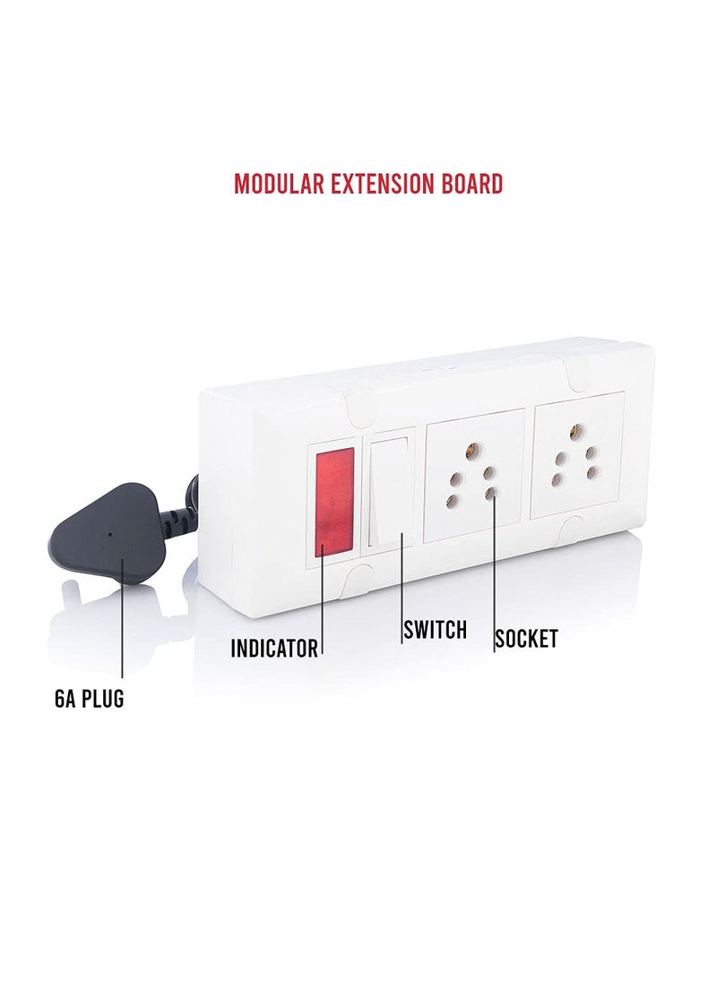 HI PLASST PINS N PLUGS HiPLASST Modular 2 Socket 1 Switch 1 Indicator 6A Extension Board Multi Outlet Electrical Switch Board 4Yard Long Wire Power Strip  - Image 2