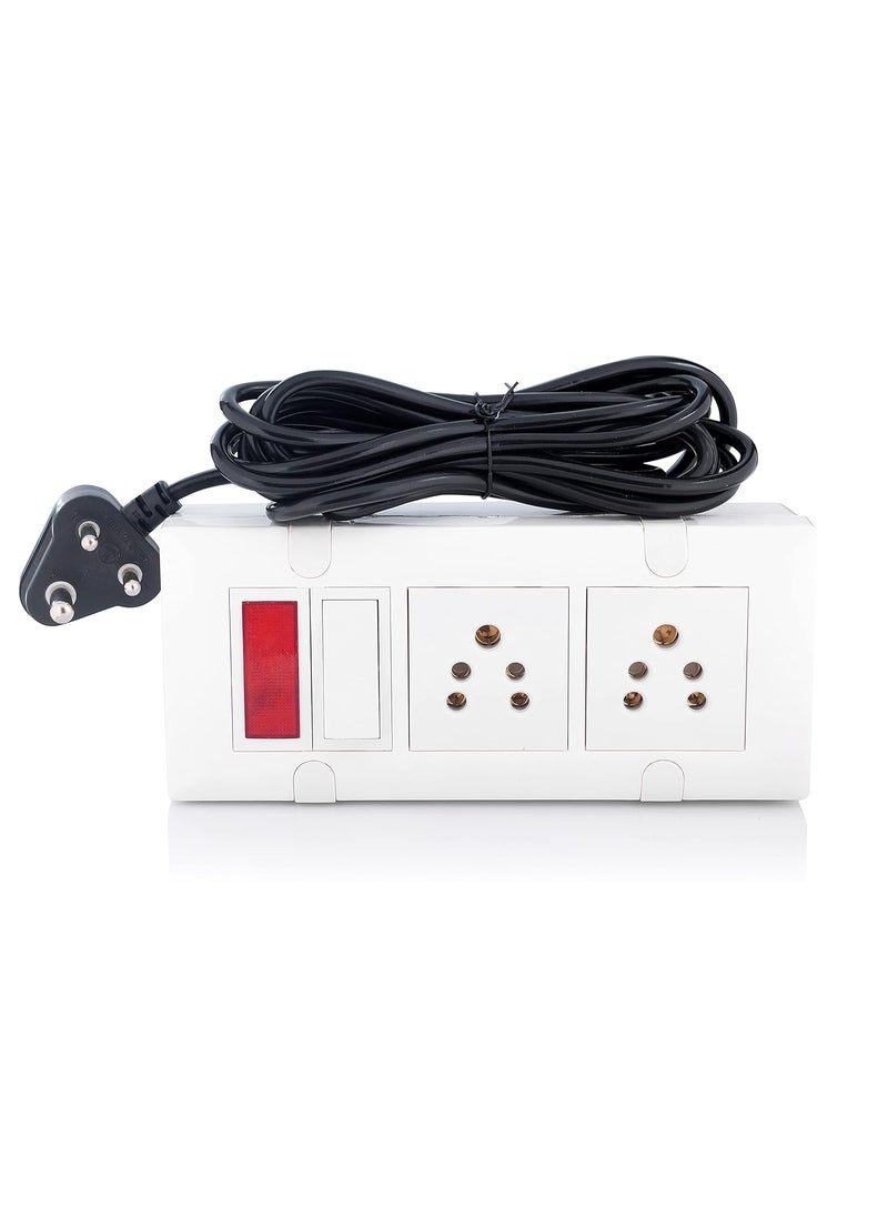 HI PLASST PINS N PLUGS HiPLASST Modular 2 Socket 1 Switch 1 Indicator 6A Extension Board Multi Outlet Electrical Switch Board 4Yard Long Wire Power Strip  - Image 1