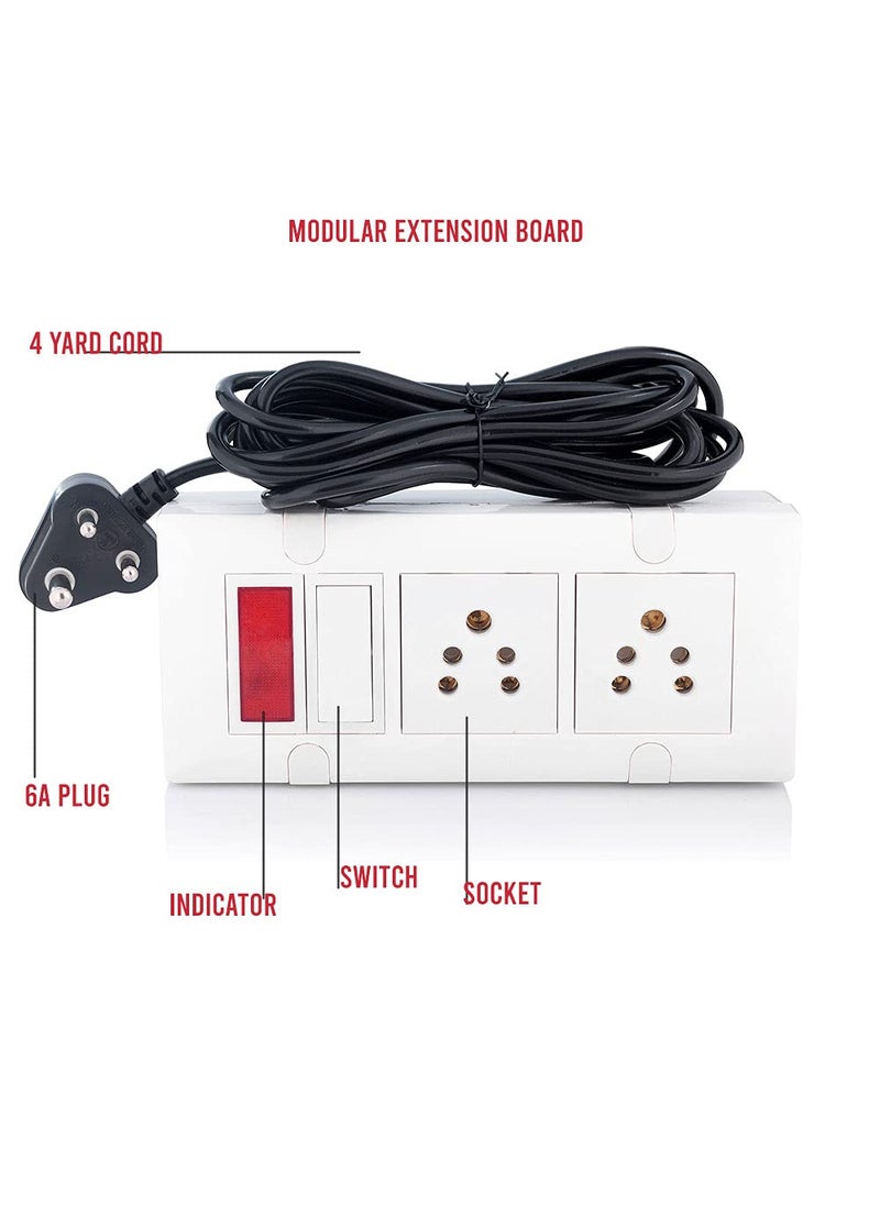HI PLASST PINS N PLUGS HiPLASST Modular 2 Socket 1 Switch 1 Indicator 6A Extension Board Multi Outlet Electrical Switch Board 4Yard Long Wire Power Strip  - Image 3