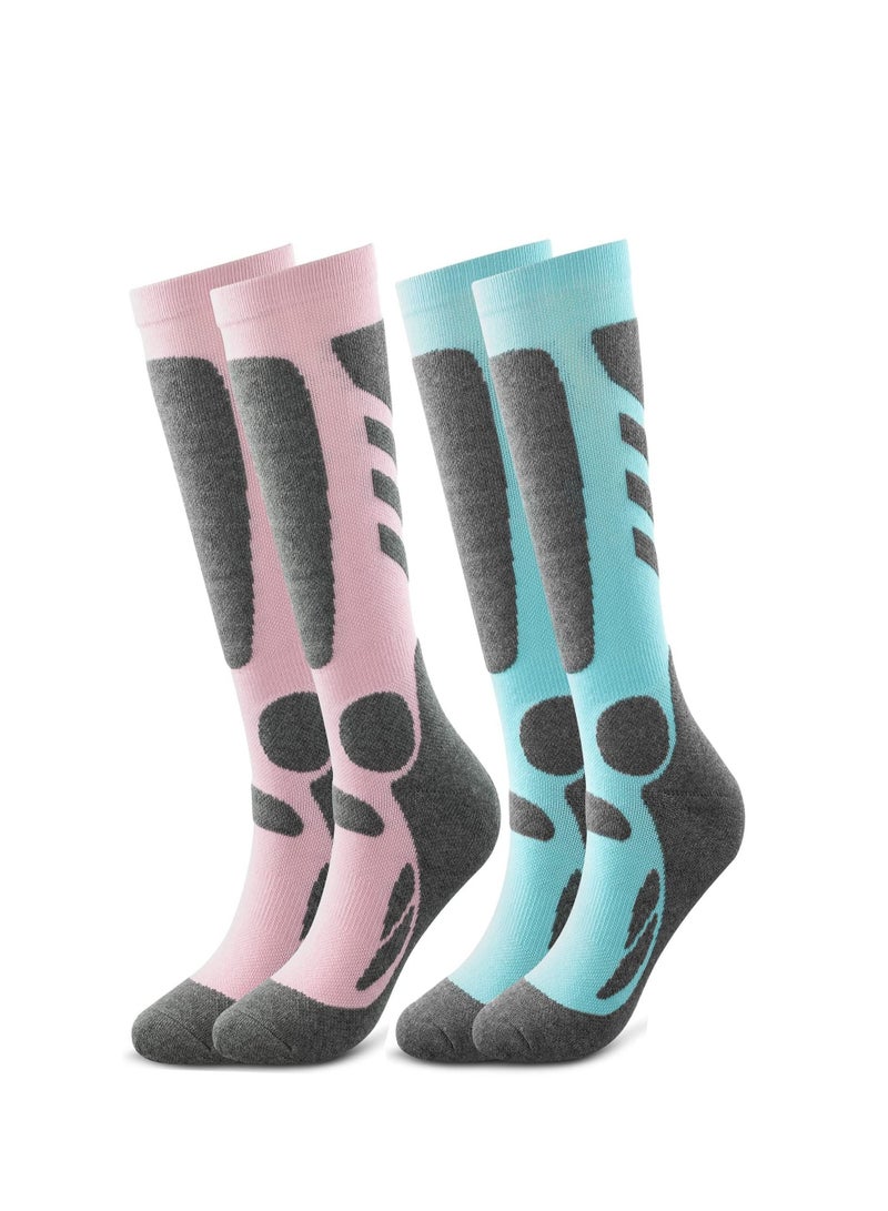 Y&D Women's Ski Socks for Skiing Snowboarding Outdoor Sports 2 Pack Winter Performance Pink Blue  - Image 1