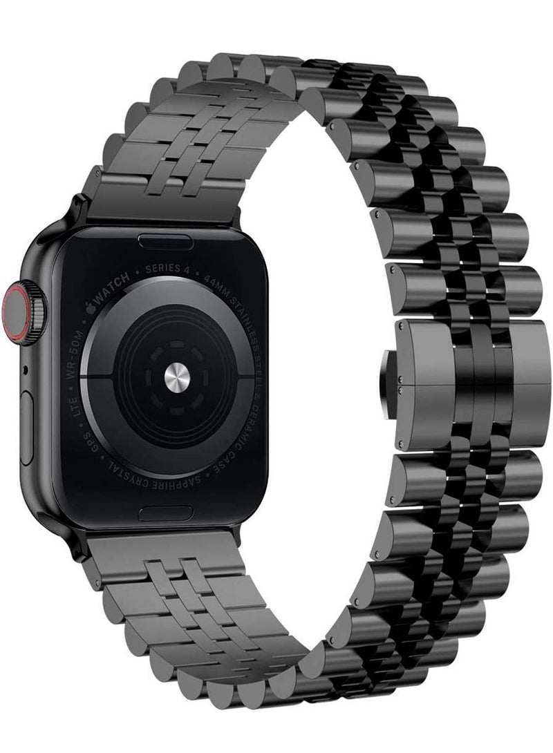 GENNEXT Stainless Steel Heavy Band with Butterfly Folding Clasp Link Bracelet for iWatch Series8/7/6/SE Series 5/4/3/ size42/44/45/49mm - Image 1