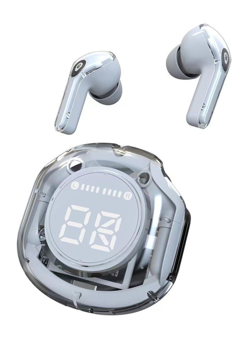 سماعات أذن لاسلكية بتصميم كريستالي، سماعات أذن شفافة مع صوت جهير عميق، صوت ستيريو، سماعة بلوتوث مع علبة شحن، (أبيض) - Image 1