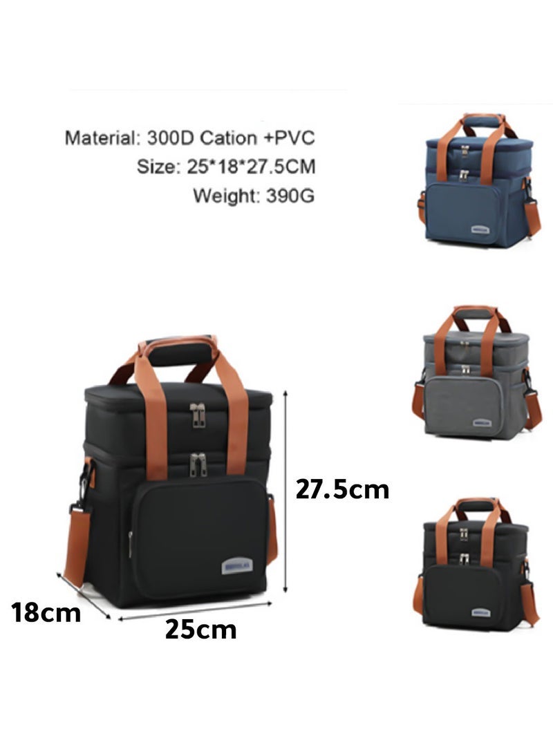 MIBRU Coffee tools bag black Double Layer Thermal Lunch Bag Large Capacity Picnic Box Meal Pouch Food Insulated Cooler Delivery Bags for Women Men Kids - Image 3