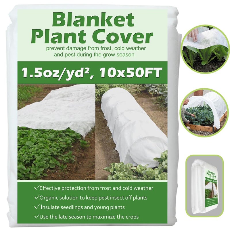 Valibe Plant Covers Freeze Protection 10 ft x 50 ft Floating Row Cover 1.5 oz/ydÂ² Garden Fabric Plant Cover for Winter Frost/Sun Pest Protection (10FT X 50FT)