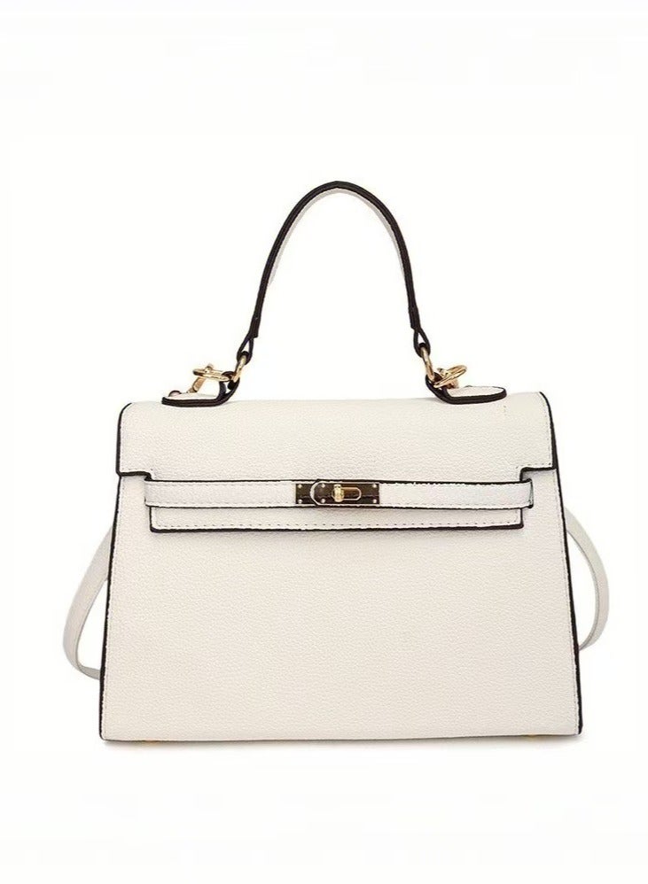 White PU Handbag for Women - Lightweight Shoulder Bag & Crossbody Purse - 27cm Large Capacity Tote - Dubai Fashion Daily Use - Image 1