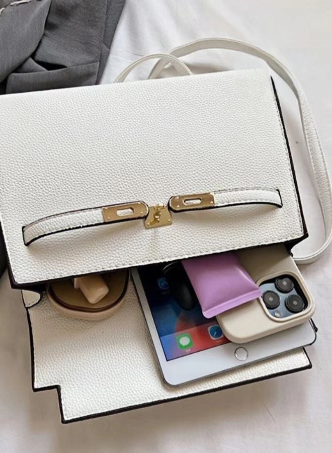 White PU Handbag for Women - Lightweight Shoulder Bag & Crossbody Purse - 27cm Large Capacity Tote - Dubai Fashion Daily Use - Image 4