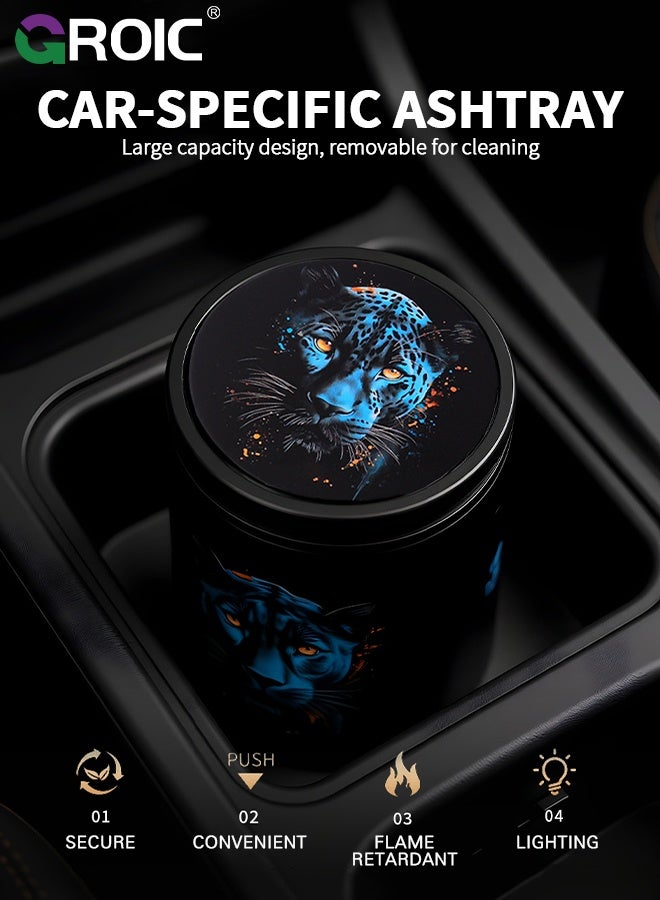 GROIC Car Ashtray, Portable Ashtray for Vehicle Cup Holders, Windproof Odor-Proof Car Interior Accessory with Anti-Spill Design, Black Panther Car Ashtray with Lid, Mini Metal Bin,  Small Garbage Can - Image 2