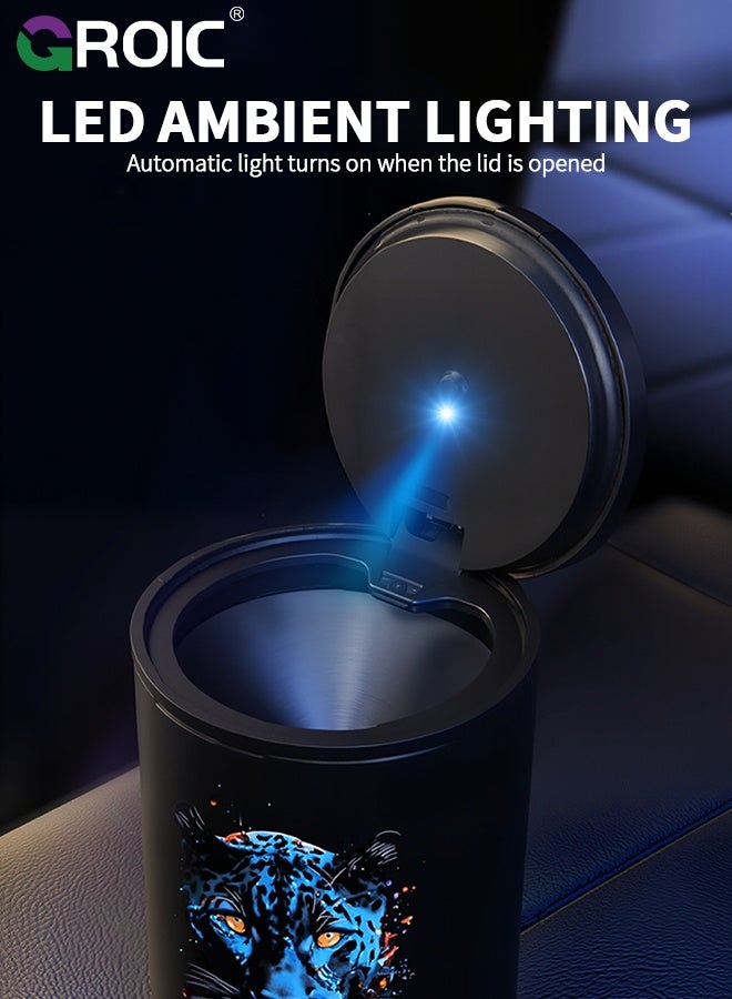 GROIC Car Ashtray, Portable Ashtray for Vehicle Cup Holders, Windproof Odor-Proof Car Interior Accessory with Anti-Spill Design, Black Panther Car Ashtray with Lid, Mini Metal Bin,  Small Garbage Can - Image 3