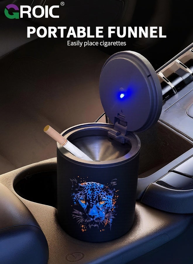 GROIC Car Ashtray, Portable Ashtray for Vehicle Cup Holders, Windproof Odor-Proof Car Interior Accessory with Anti-Spill Design, Black Panther Car Ashtray with Lid, Mini Metal Bin,  Small Garbage Can - Image 5