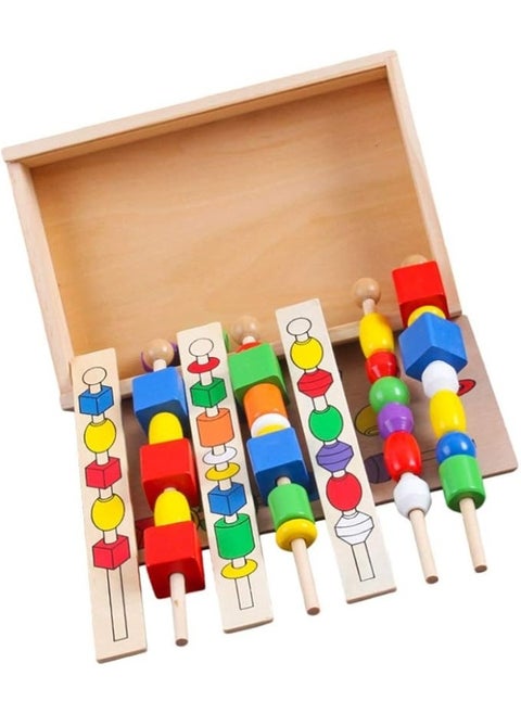 Wooden Geometric Beads Sequencing Toy Set with Lacing Beads and Matching Shape, Montessori Toys Preschool Learning Toys Gifts for Kids