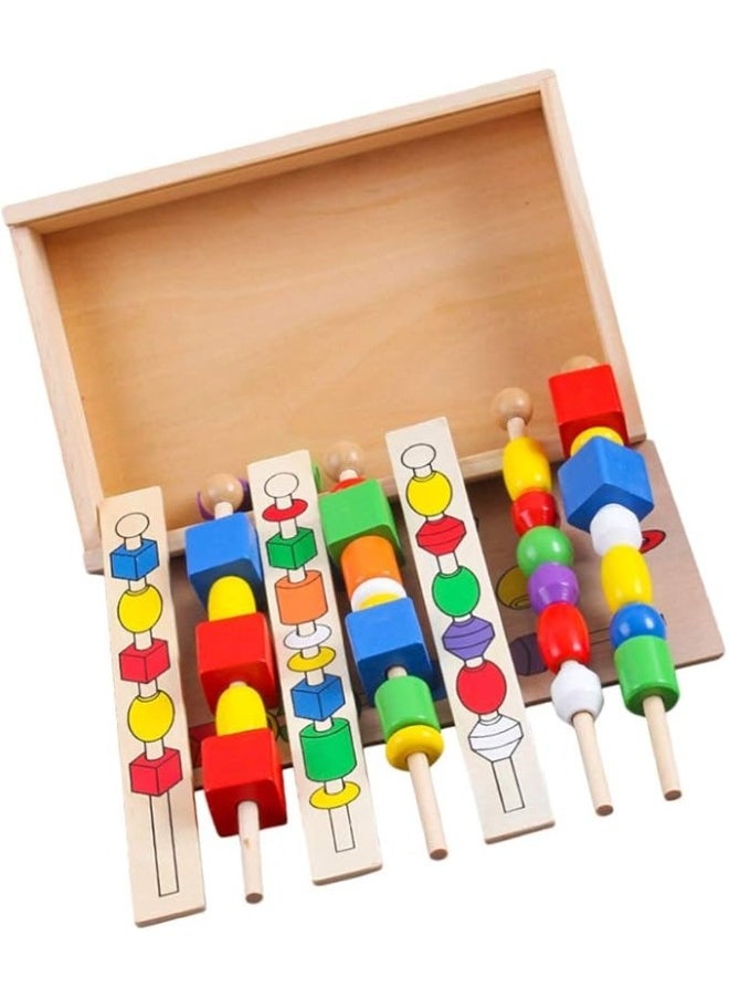 Toy Box - Wooden Geometric Beads Sequencing Toy Set with Lacing Beads and Matching Shape, Montessori Toys Preschool Learning Toys Gifts for Kids - Image 1