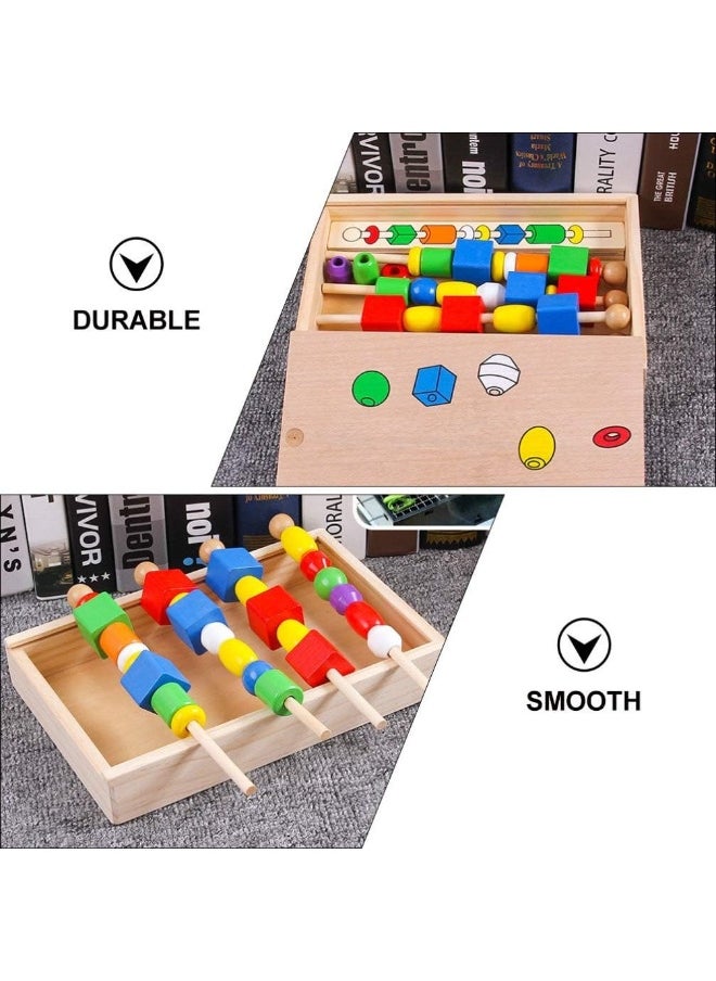 Toy Box - Wooden Geometric Beads Sequencing Toy Set with Lacing Beads and Matching Shape, Montessori Toys Preschool Learning Toys Gifts for Kids - Image 1