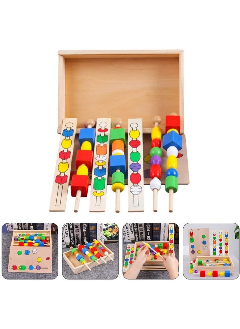 Toy Box - Wooden Geometric Beads Sequencing Toy Set with Lacing Beads and Matching Shape, Montessori Toys Preschool Learning Toys Gifts for Kids - Image 1