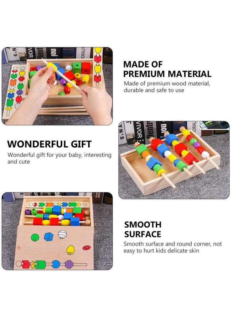 Toy Box - Wooden Geometric Beads Sequencing Toy Set with Lacing Beads and Matching Shape, Montessori Toys Preschool Learning Toys Gifts for Kids - Image 1