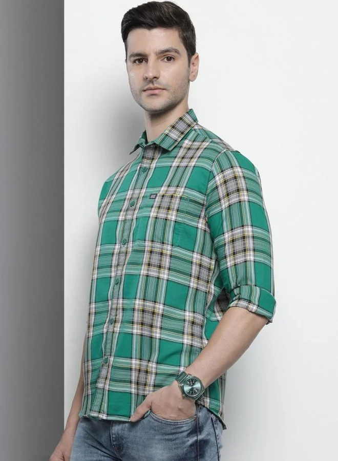 شركة المرآب الهندية Men Regular Fit Checkered Full Sleeves Spread Collar Casual Shirt
