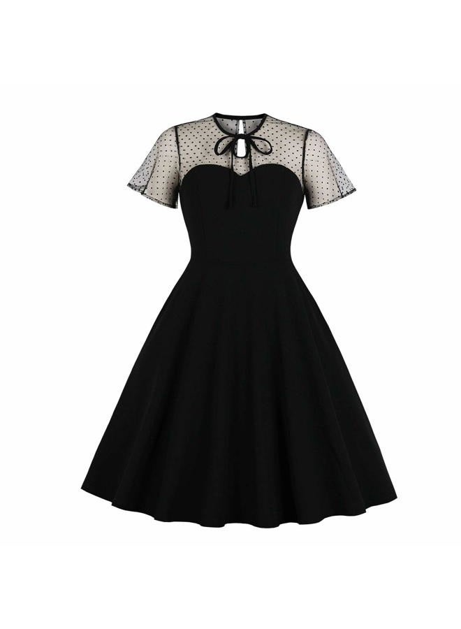 Wellwits Women's Polka Dots Embroidery Keyhole Tie Vintage Cocktail Dress M - Image 1