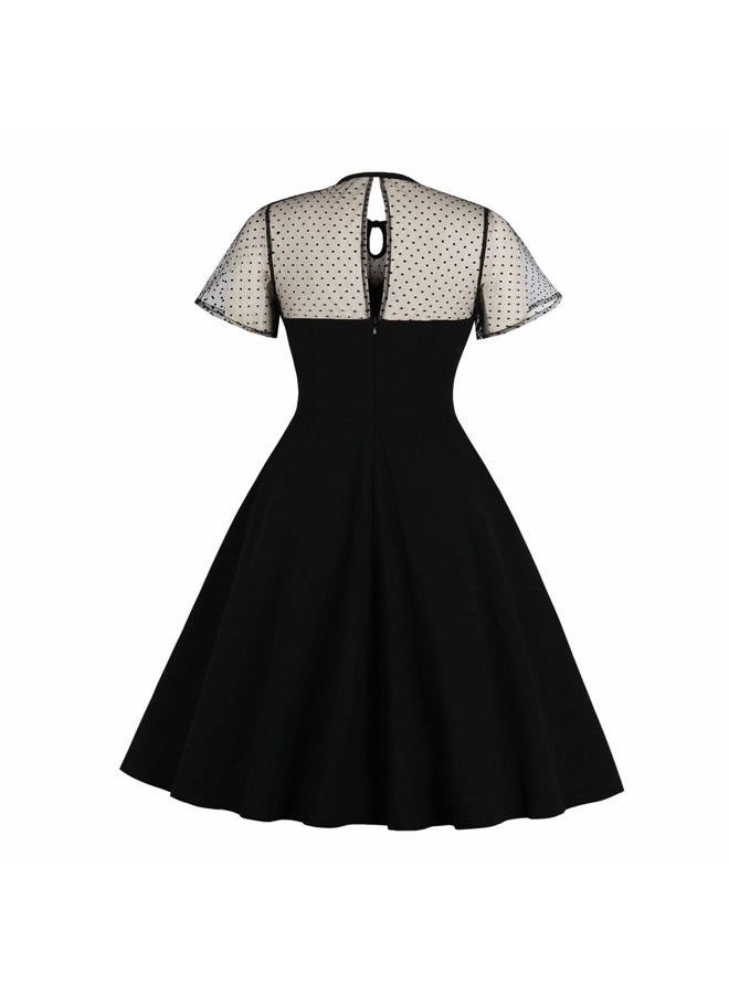 Wellwits Women's Polka Dots Embroidery Keyhole Tie Vintage Cocktail Dress M - Image 2