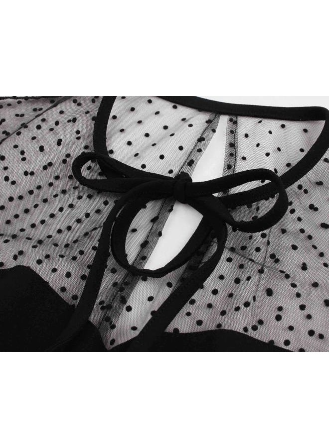 Wellwits Women's Polka Dots Embroidery Keyhole Tie Vintage Cocktail Dress M - Image 3
