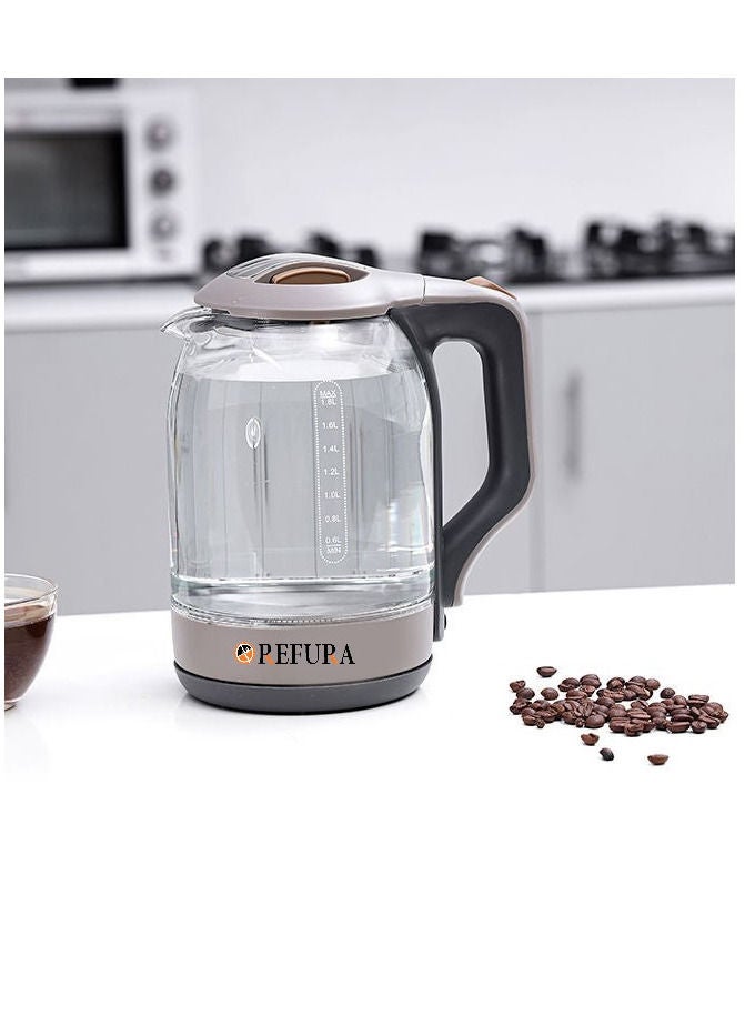 REFURA غلاية كهربائية زجاجية لاسلكية سعة 1.8 لتر مع وظيفة الإغلاق التلقائي بقدرة 1500 وات، لون رمادي RE-11605 - Image 4