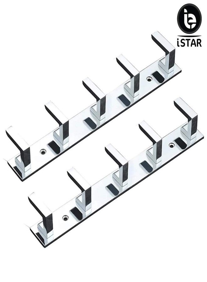آي ستار خطافات ملابس الحمام من iSTAR ذات 5 دبابيس، علاقة ملابس للباب والجدار وغرفة النوم والحمام، خطافات أردية لتعليق المفاتيح والملابس والمناشف، خطافات فولاذية (عبوة من قطعتين، فضي) - Image 2