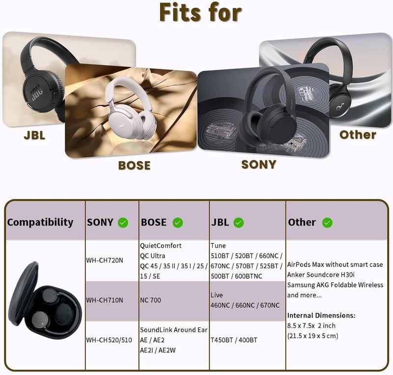 Mocamoro حقيبة صلبة لسماعات Sony WH-CH720N 710N 520 510، وBose QuietComfort QC Ultra 45 35، وJBL Tune Live، حقيبة تخزين سفر عالمية مع جيب شبكي وحقيبة إضافية - Image 2