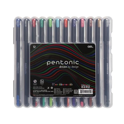 Pentonic Gel Pens In Pen Organizer Case, 12 Count, Assorted Colored Ink, 0.6 mm, 0.7 mm, 1.0 mm, Smooth Writing (PEN12185) - Image 1