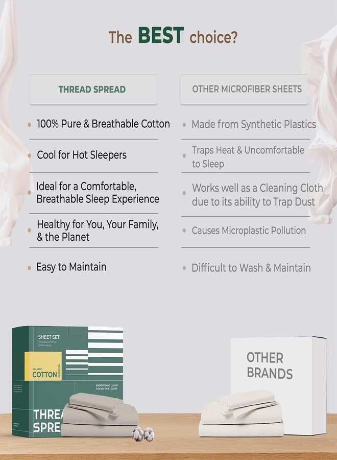 THREAD SPREAD ملاءات قطنية عضوية 100% من ثريد سبريد، مقاس كامل - طقم ملاءات قطنية عضوية كاملة الحجم بنسيج بيركال، ناعمة، باردة، منعشة، وجيدة التهوية، جيب عميق 16 بوصة، طقم مفروشات فندقية عالي الجودة - أبيض - Image 5