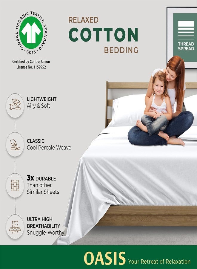 THREAD SPREAD ملاءات قطنية عضوية 100% من ثريد سبريد، مقاس كامل - طقم ملاءات قطنية عضوية كاملة الحجم بنسيج بيركال، ناعمة، باردة، منعشة، وجيدة التهوية، جيب عميق 16 بوصة، طقم مفروشات فندقية عالي الجودة - أبيض - Image 2