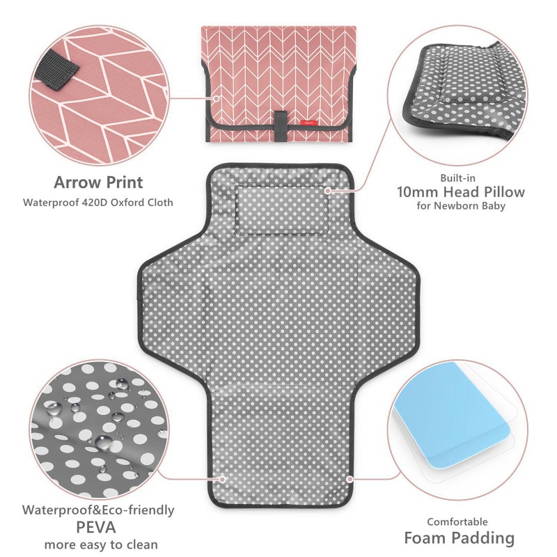 Babebay Waterproof Portable Diaper Changing Pad, Foldable Travel Changing Mat for Baby Girl Boy, Lightweight Travel Changing Station, Boho Geometric Pattern - Image 2