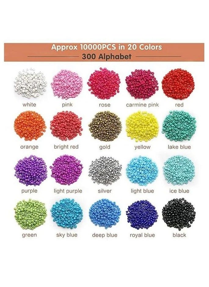 MARAH TOYS 10000-Piece Small Colourful Gemstone Bracelet Beads With A-Z Alphabet Letter DIY Bead Making Kit With Rope 7.8 x 5.2 x 0.9inch  - Image 5