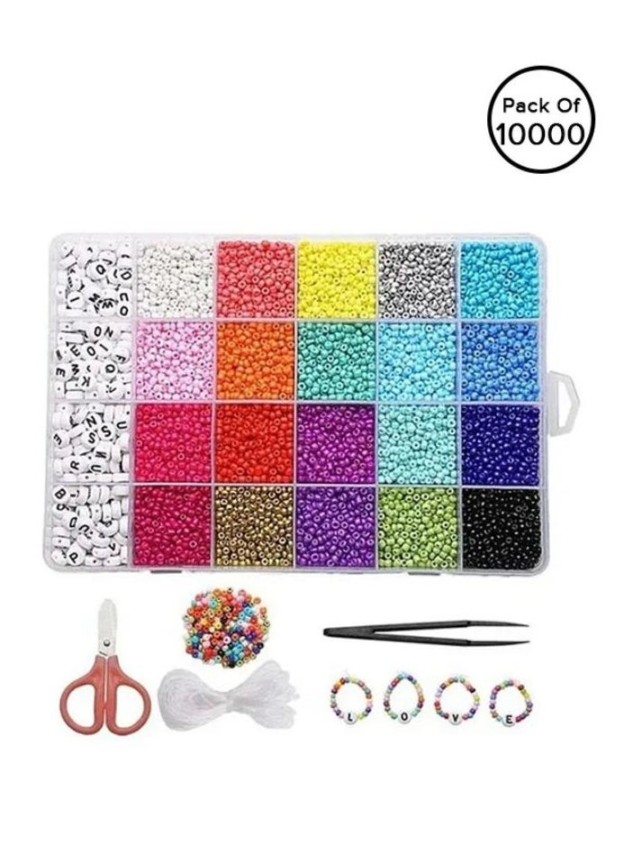 MARAH TOYS 10000-Piece Small Colourful Gemstone Bracelet Beads With A-Z Alphabet Letter DIY Bead Making Kit With Rope 7.8 x 5.2 x 0.9inch  - Image 1