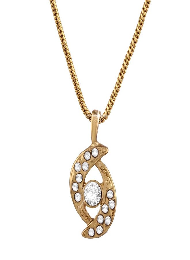 Estele Gold Plated Double The Love Green and White Austrian Crystals Pendant for Women - Image 1