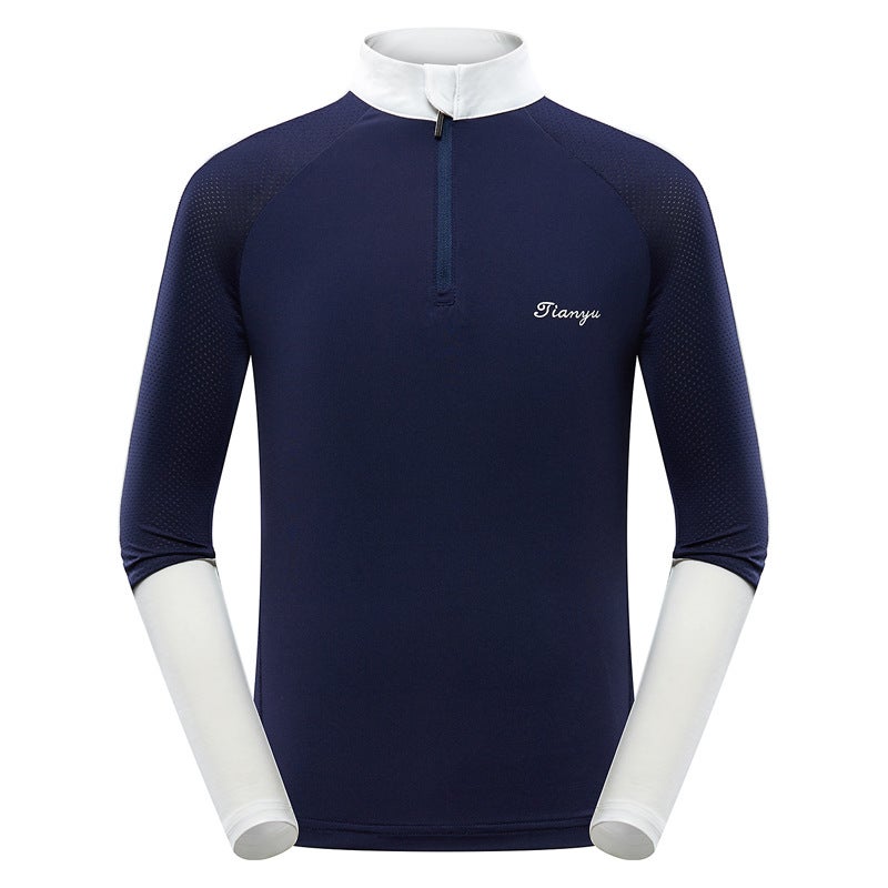 Generic TTYGJ Golf Clothing Clothing Childrens Clothing Autumn Korean Style Boys and Girls Long Sleeve T-Shirt Top Large Childrens Ball Clothing Navy Blue hit white sleeve