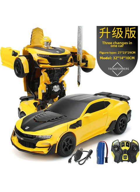 New Qida Transformers Oversized Optimus Prime Bumblebee Remote Control Car Car Robot Model Toy Car Bumblebee (Remote Control + gesture + Voice) +1 rechargeable battery