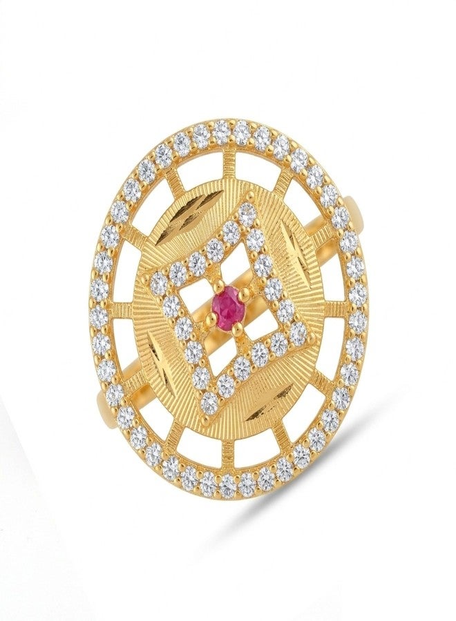 SDR Statement Gold Modern Wedding Alloy Steel Gold Plated Adjustable Cubic Zirconia AD Premium Collection Ring for Women - Image 1