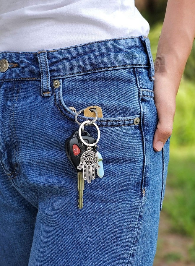 LUCKBOOSTIUM Hamsa Hand Evil Eye Charm Keychain - Protective Amulet with Gemstone - Good Luck Accessory for Car, Bag & Home - Decorative Hanging Ornament for Positive Energy & Protection - 1.5”x3” - Image 5