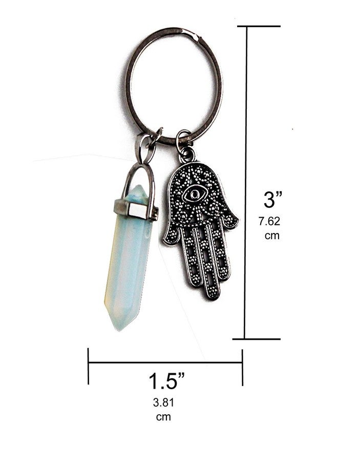 LUCKBOOSTIUM Hamsa Hand Evil Eye Charm Keychain - Protective Amulet with Gemstone - Good Luck Accessory for Car, Bag & Home - Decorative Hanging Ornament for Positive Energy & Protection - 1.5”x3” - Image 2