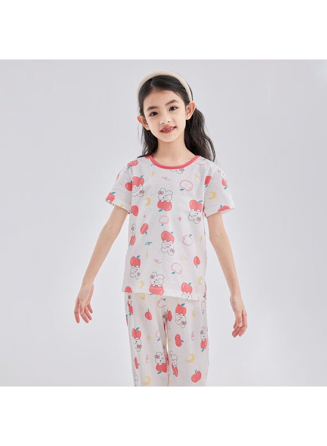 Deesha Deesha 7a Antibacterial Cotton Mesh Embroidery Girl's Thin Short Sleeve Pajama Set Soft Cotton Skin-friendly Air-conditioned Clothing - Image 1